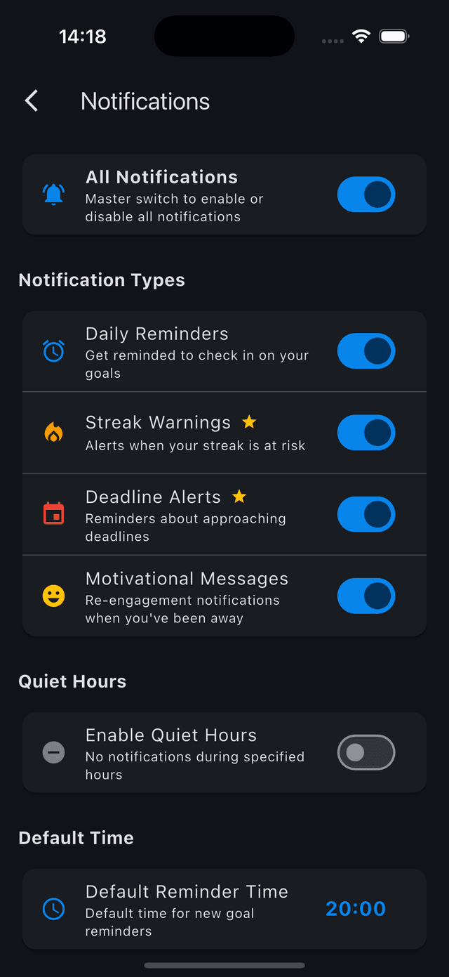 Smart notifications settings